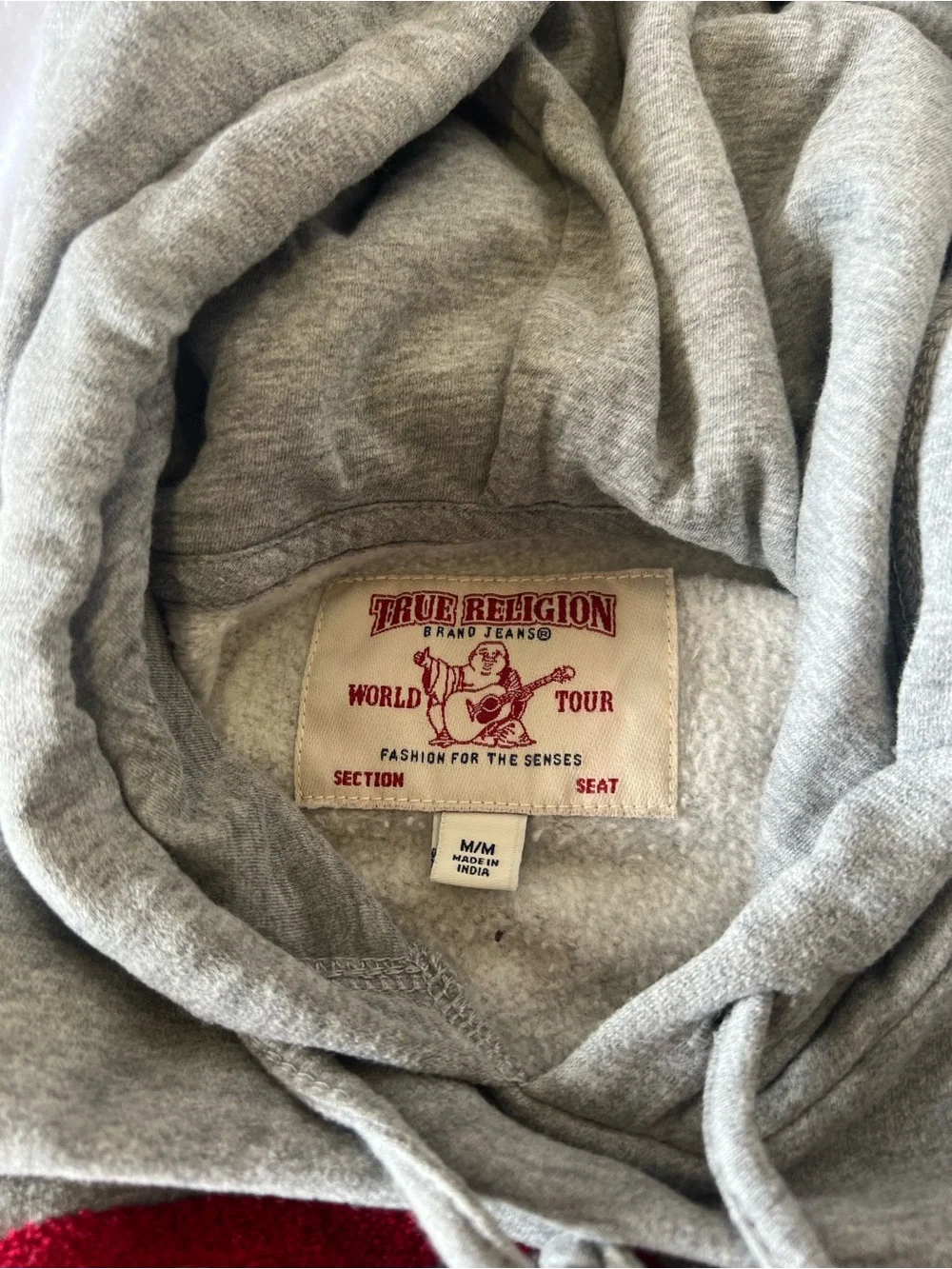 True Religion Grey Hoodie with Red Script Chest Logo